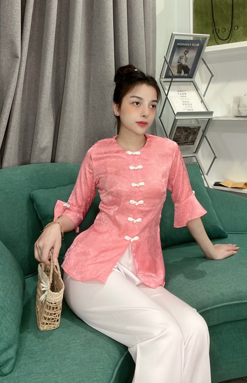 ÁO BÀ BA LỤA GẤM TAY XÒE