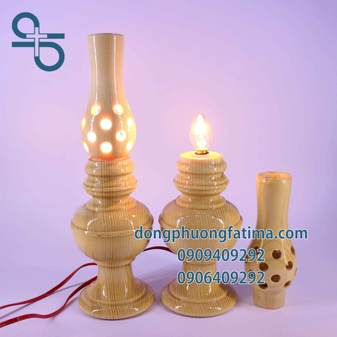 Đèn Bàn Thờ2 Cây Đèn Gỗ Cao Bàn Thờ 29cm