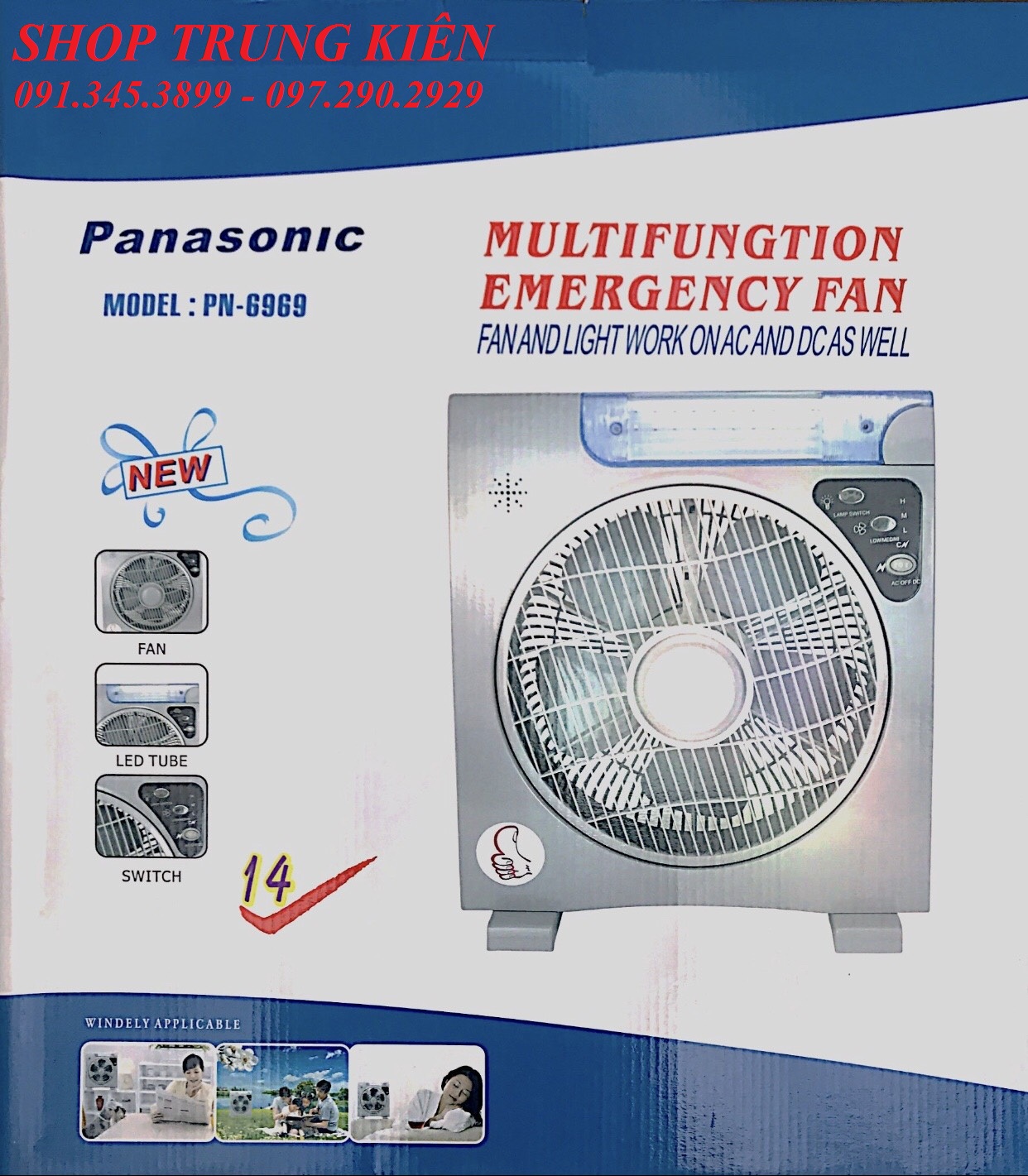 Quạt sạc tích điện PANASONIC 2 bình