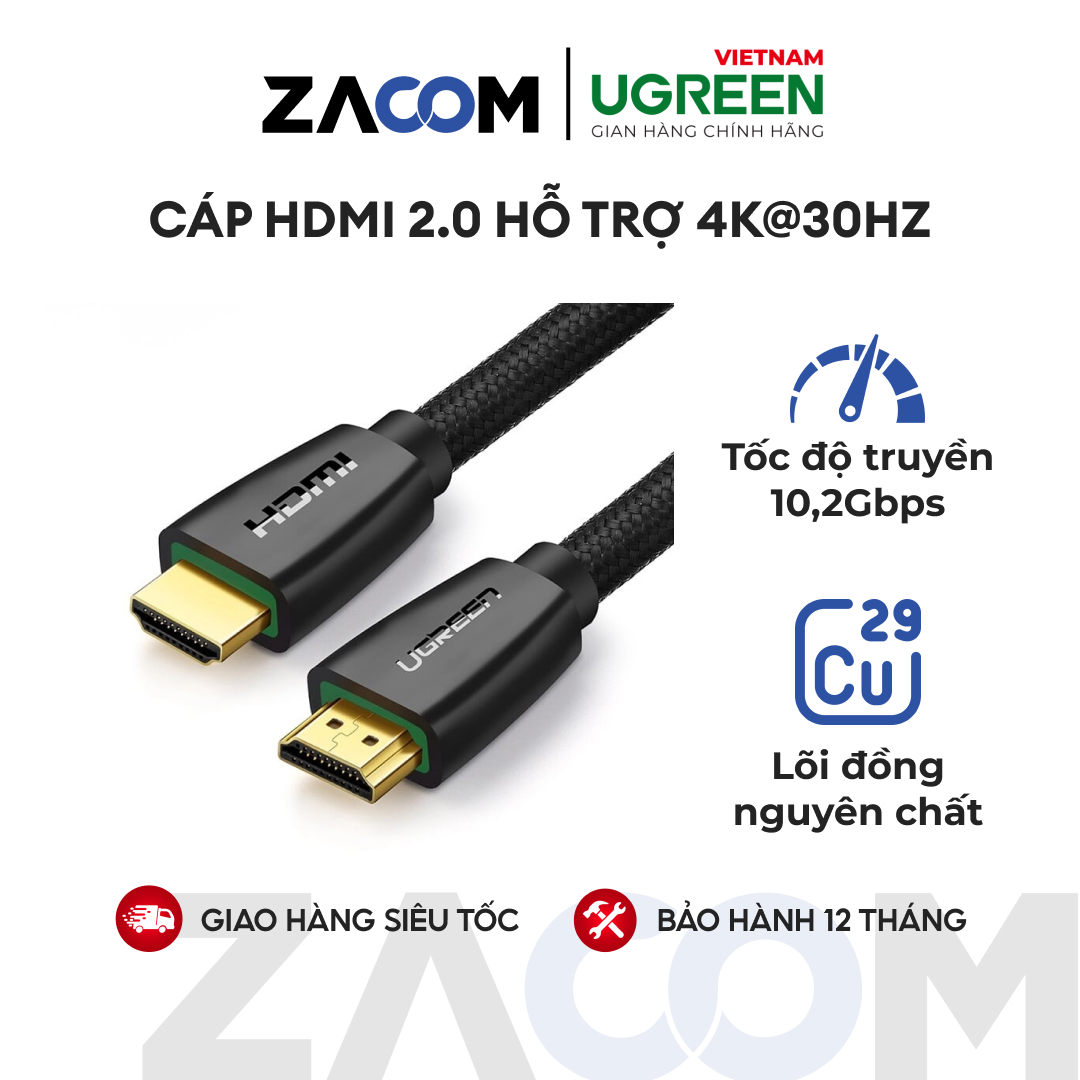 [HCM]Cáp HDMI 2.0 hỗ trợ 3D  4K dài 2m UGREEN HD118 40410