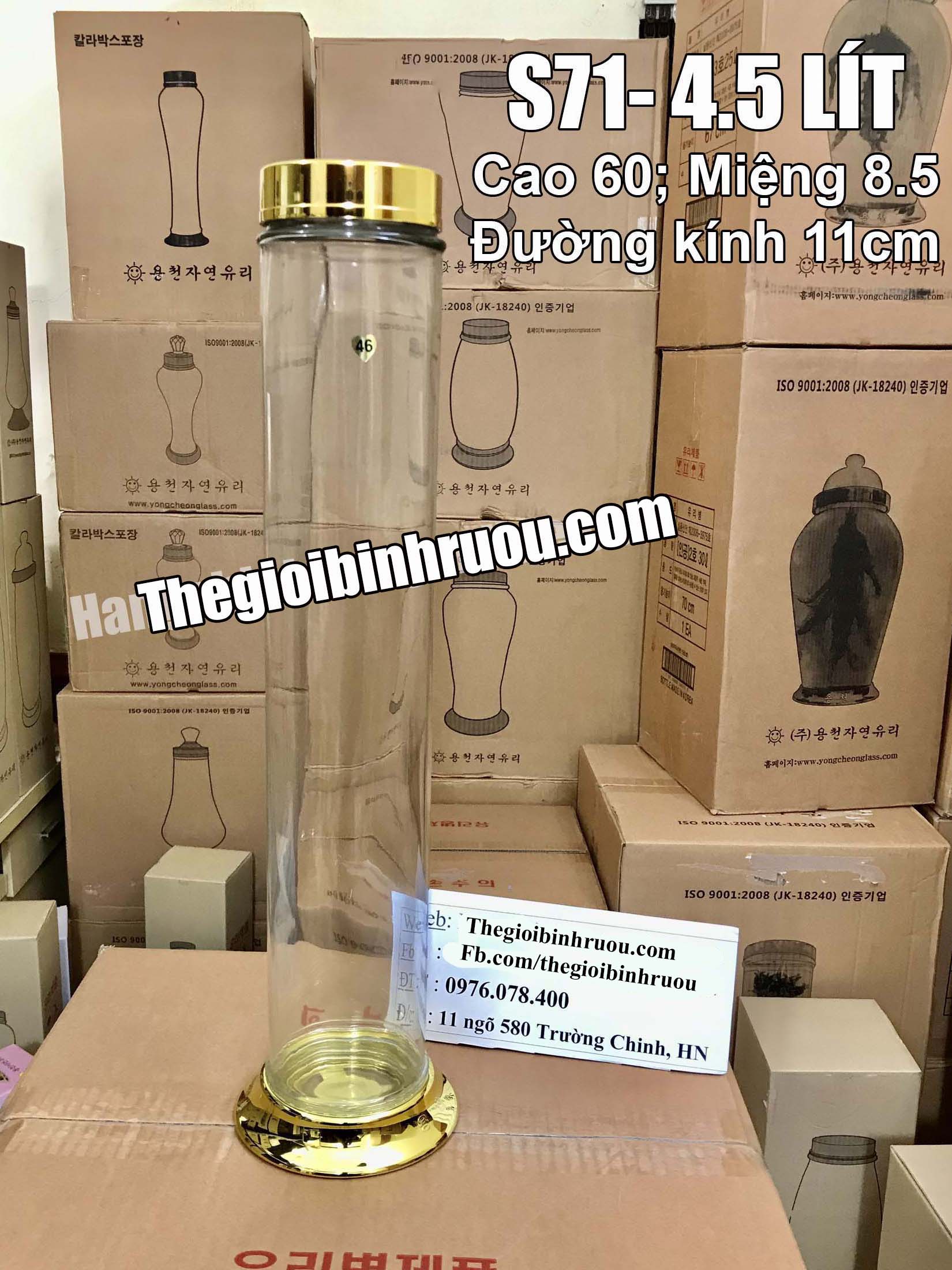 Bình Ngâm Rượu Hàn Quốc 4.5 Lít (Bình Trụ)
