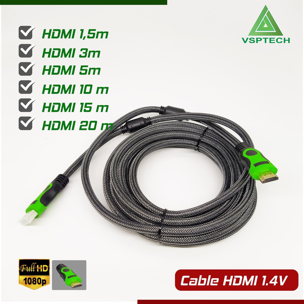 Cáp hdmi vsptech dài 1.5m/3m/5m/10m/15m/20m bọc dù chống nhiễu - hỗ trợ fullhd
