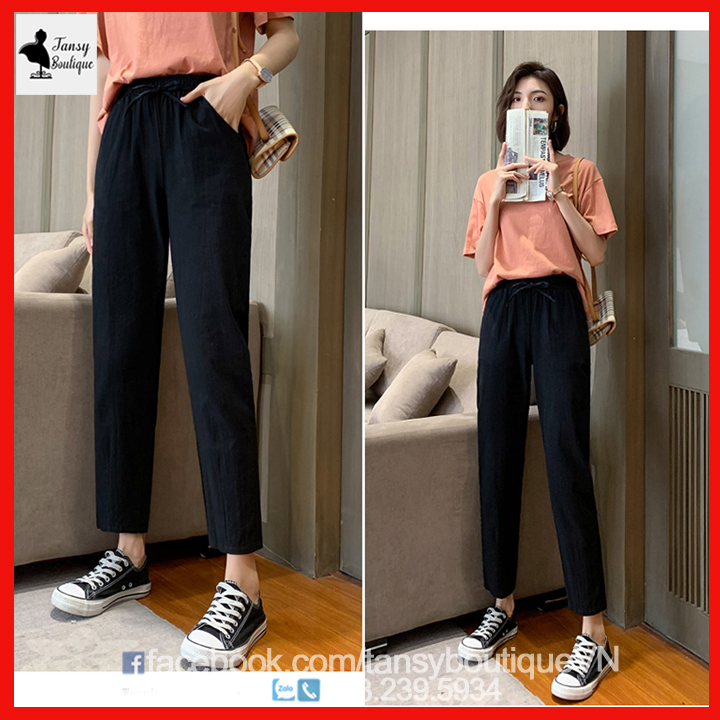 Quần baggy nữ chất vải đũi phong cách Hàn Quốc