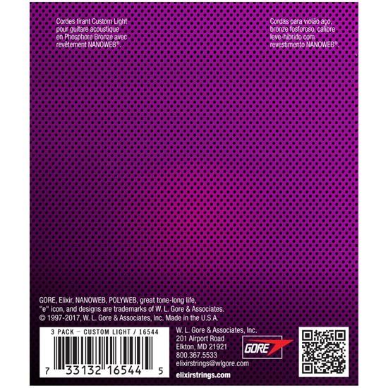 Bộ dây đàn Elixir Acoustic Guitar Strings Phosphor Bronze with NANOWEB LIGHT 12-53 (16052)