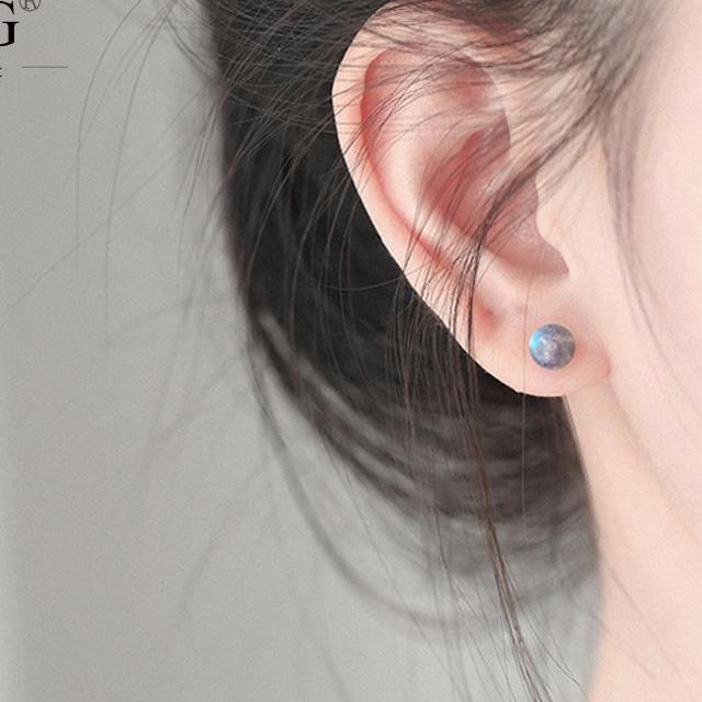 Bông tai đá moonstone ( mặt trăng )  kiểu cổ điển - hạt 6 ly