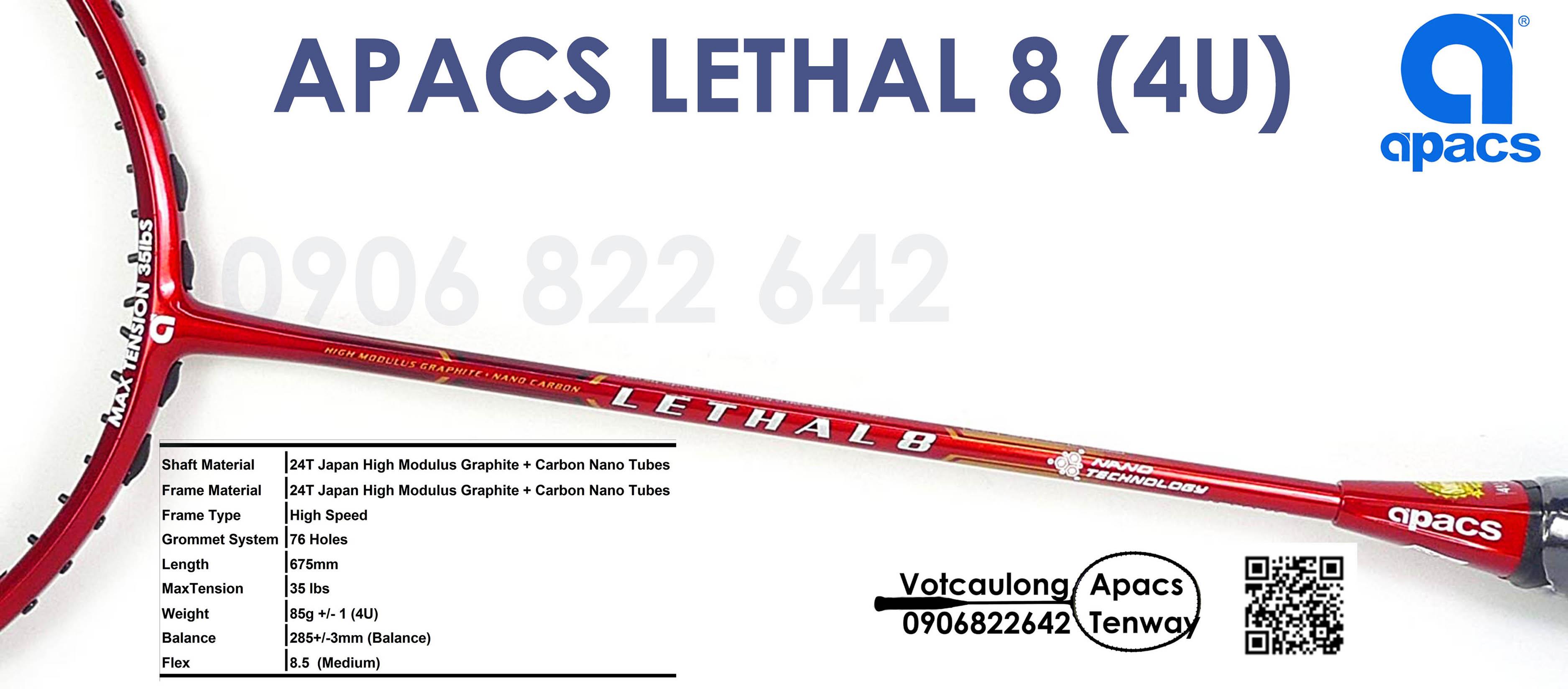 Vợt cầu lông Apacs Lethal 8 (4U) | Sắc đỏ mạnh mẽ, cân bằng công thủ