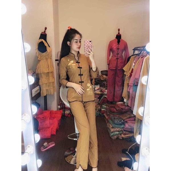 Pháp phục đi chùa Bộ chất kate xẩm thẳng K01
