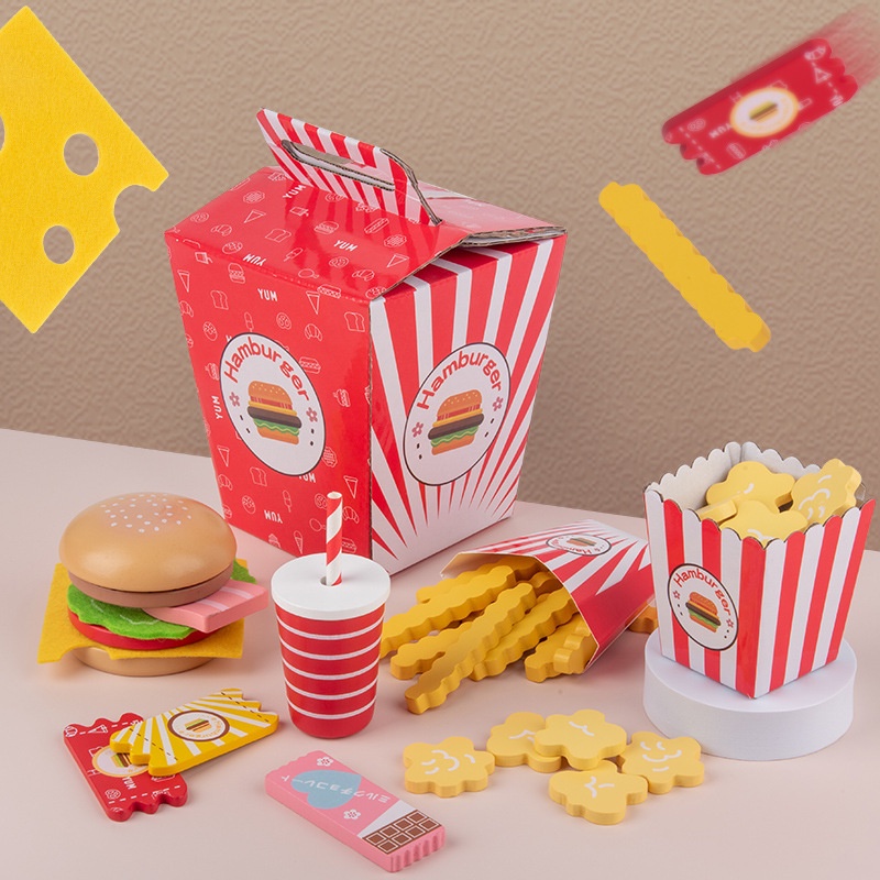 Set đồ chơi đồ ăn nhanh bằng gỗ toystore FUDAER đồ chơi hamburger, khoai tây chiên đáng yêu cho bé