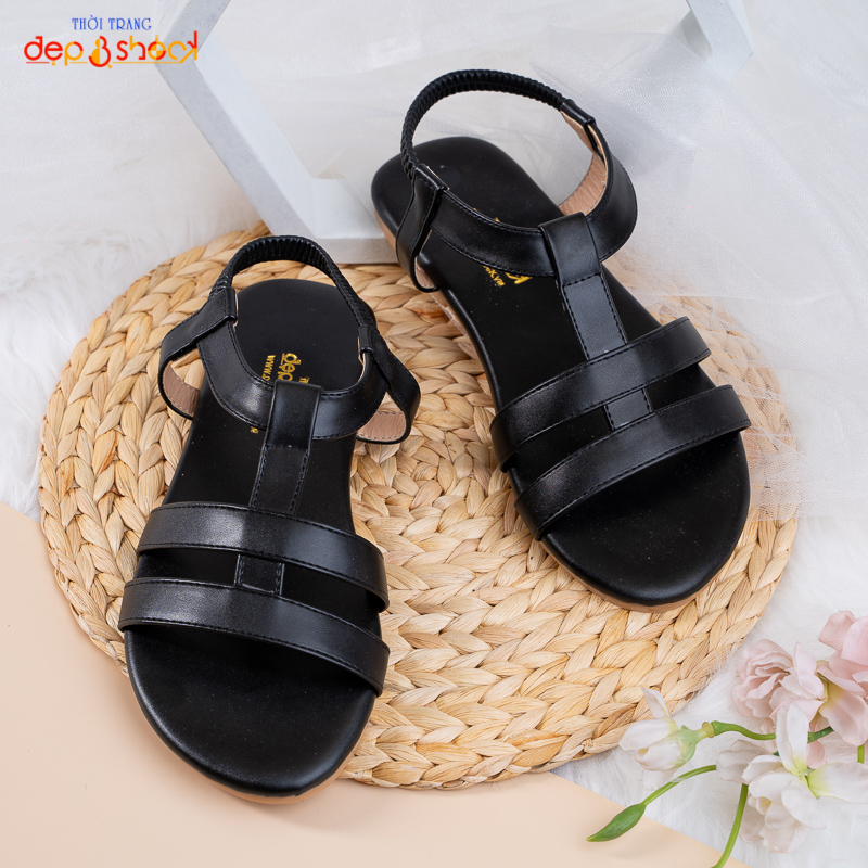 Sandal nữ quai ngang hậu thun đế bằng big size Depvashock Ms 355