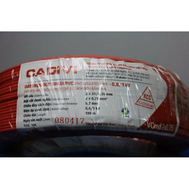 Dây điện đôi mềm CADIVI - Vcmd 2x0.75 - 100 mét