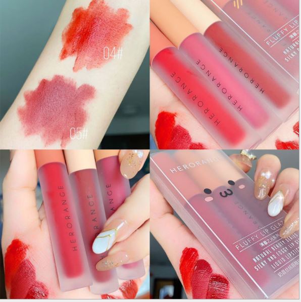 [HCM]Set 3 Cây Son Kem Lì Herorange Fluffy Lip Glaze Chất Mềm Và Mịn Môi Lên Màu Cực Chuẩn (SIÊU HOT)