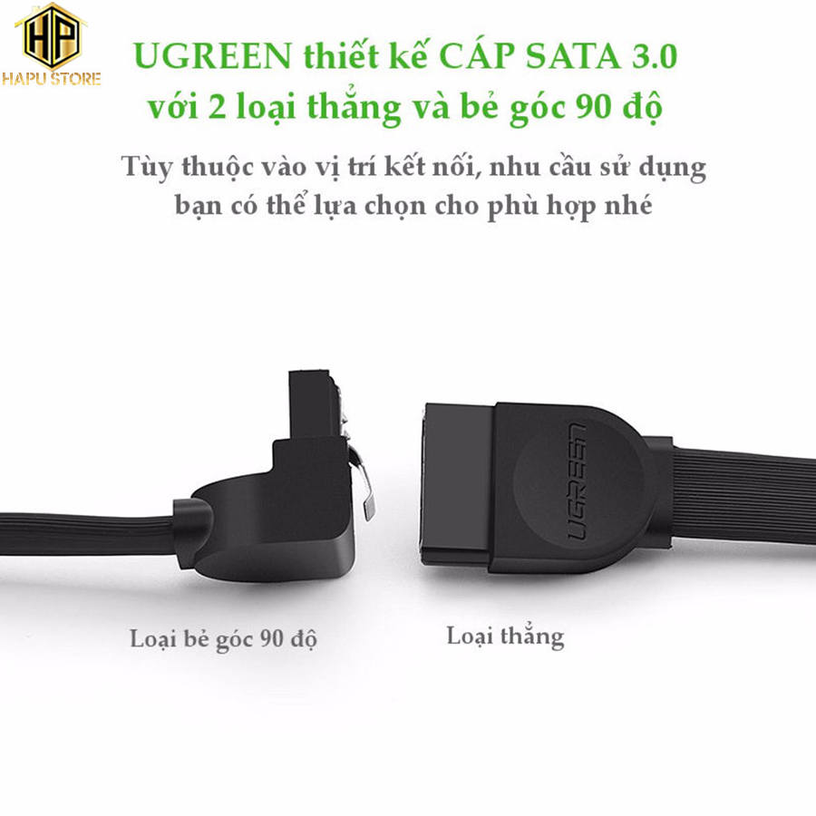 Cáp SATA 3.0 Ugreen 30797 dài 50cm đầu bẻ góc 90 độ cao cấp - HapuStore