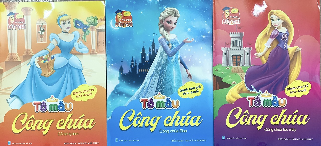 Sách - Tô màu công chúa (6 quyển) +  bán kèm sáp màu