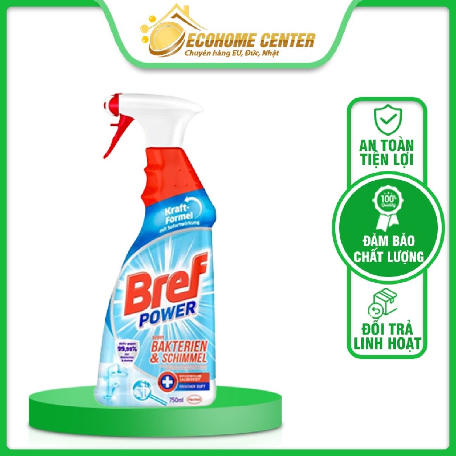 Chai xịt tẩy nấm mốc Bref 750ml ECOHOME CENTER vệ sinh gạch, nội thất, nhựa