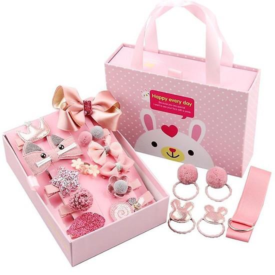 Hộp Kẹp Tóc Cho Bé 18 Chi Tiết Kèm Túi Xách [46A56]
