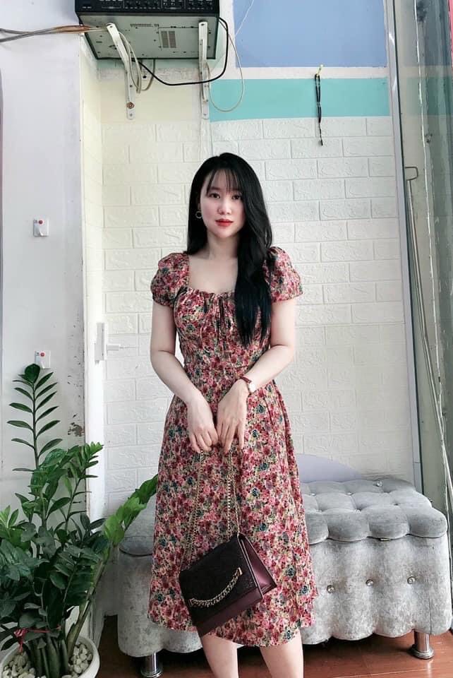 váy hoa rút ngực xẻ tà( có mút ngực)