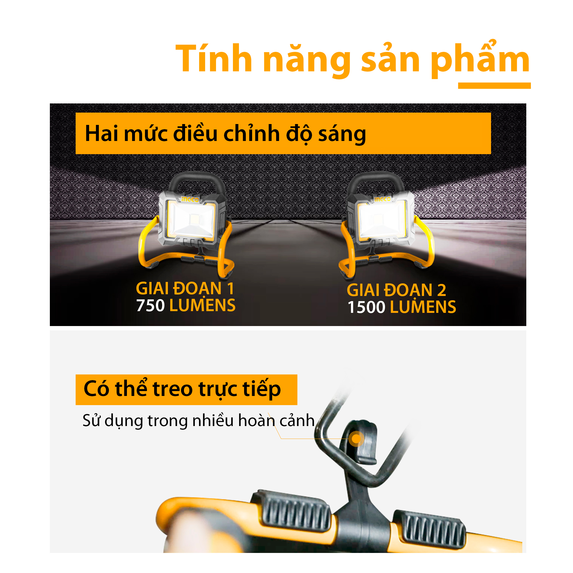INGCO Đèn làm việc dùng pin Lithium 20V CWLI2002