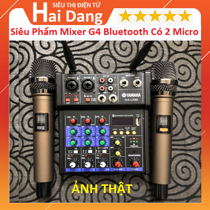 Combo Trọn Bộ Mixer Yamaha G4 Bluetooth - Tặng Kèm 2 Micro Không Dây ,Bàn Mixer G4 Live Stream | Karaoke Xe Hơi Hỗ Trợ Màn Hình LED Có Bluetooth Dành Cho Loa Kéo - Âmly Dàn Hát Karaoke Gia Đình Âm Thanh Cực Hay . Bảo Hành 12 Tháng