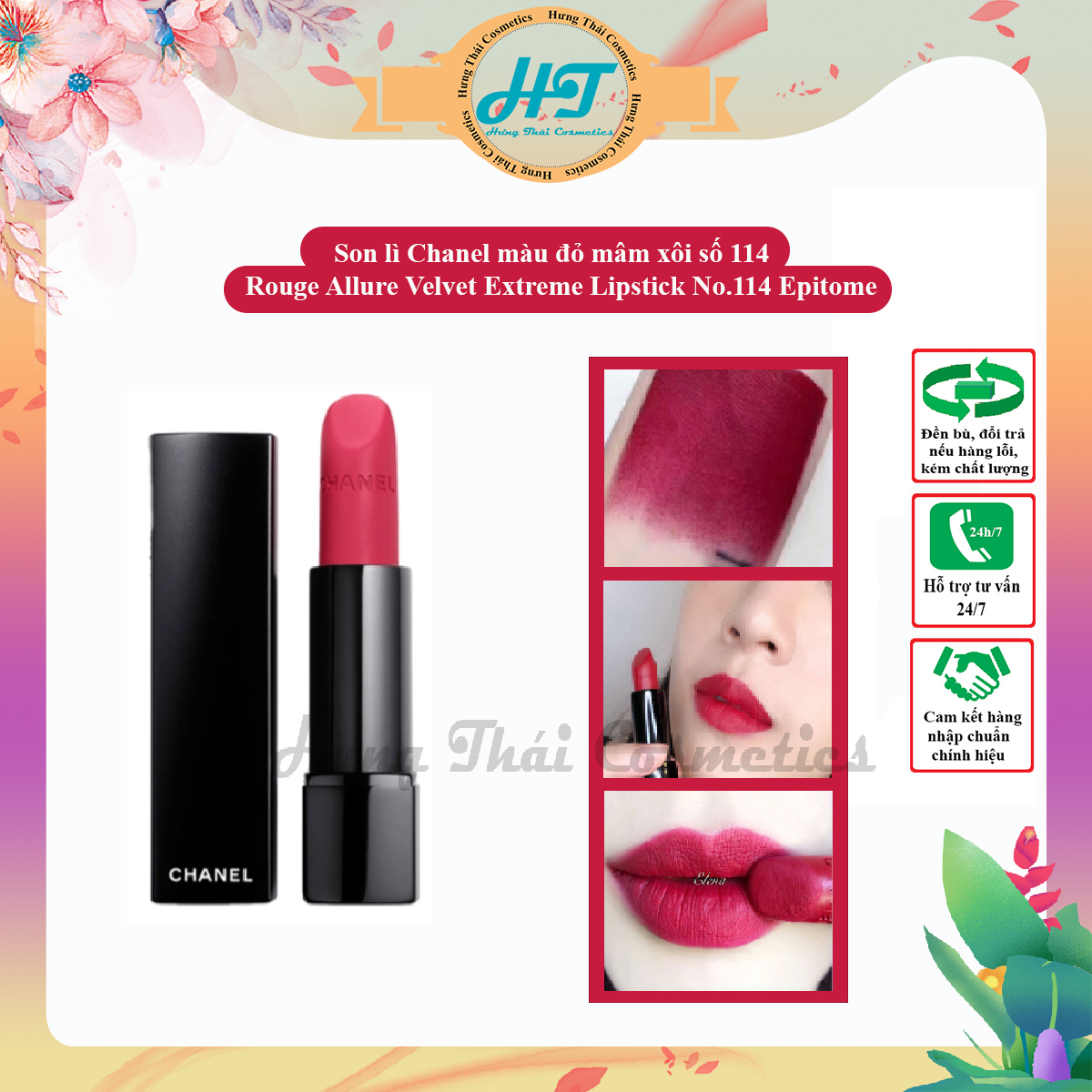 Son lì Chanel màu đỏ mâm xôi số 114 Rouge Allure Velvet Extreme Lipstick No.114 Epitome