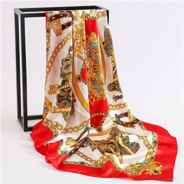 Khăn turban vuông họa tiết đỏ xanh làm áo yếm lụa cho nữ, Khăn đi biển thời trang mùa hè - 90x90cm - Mã K9075
