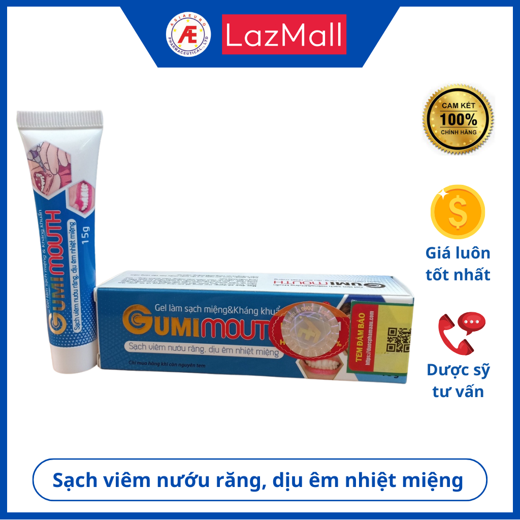 Gumimouth (tuýp 20g) - giúp làm sạch, khử mùi hôi miệng, làm thơm, làm dịu mát miệng khi bị: Nhiệt miệng, viêm lợi, viêm quanh răng