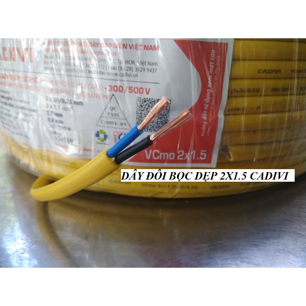 [HCM]DÂY ĐIỆN ĐÔI 2X1.5 CADIVI CÓ BỌC DẸP CUỘN 100M