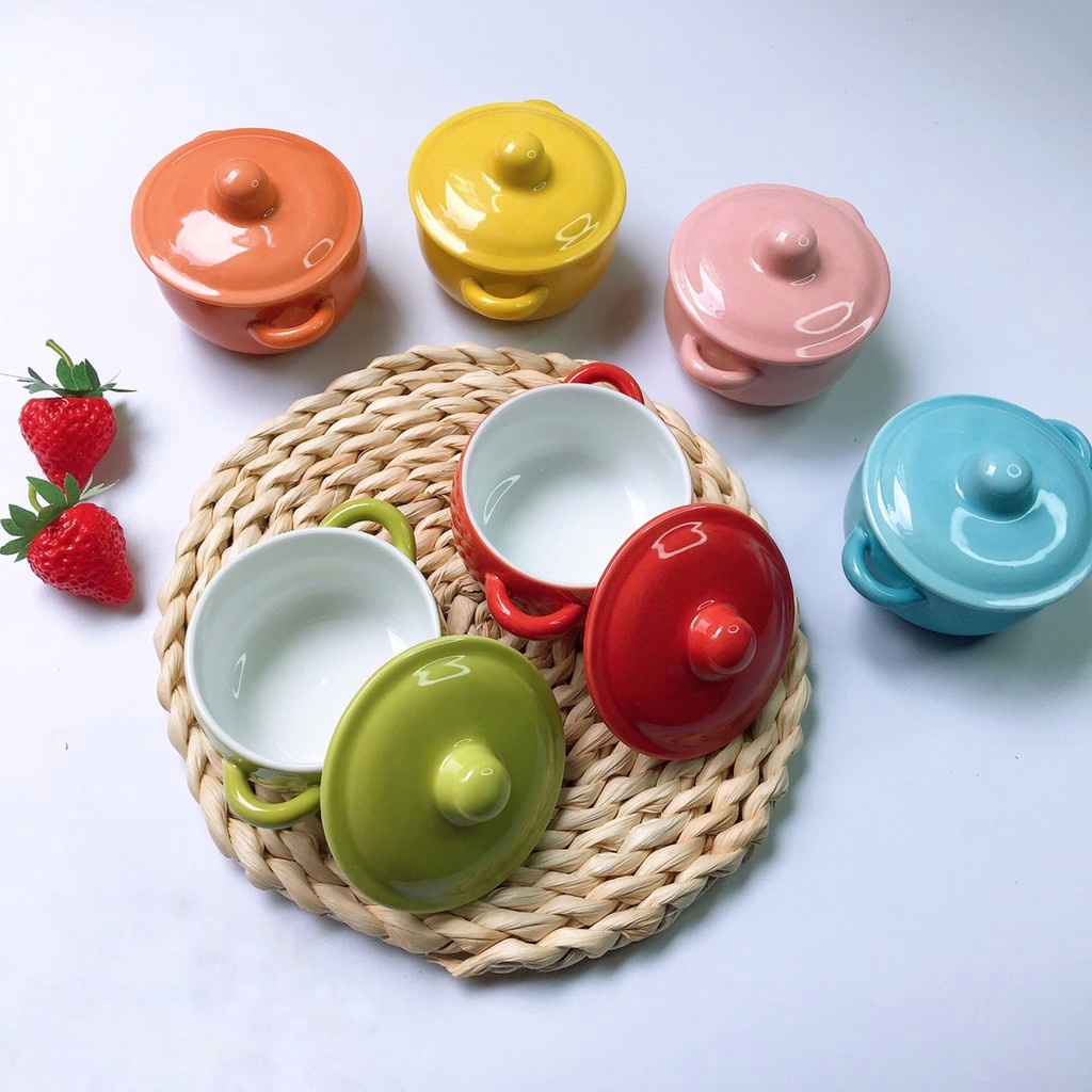 Chén Bát Sứ Cho Bé Ăn Dặm Hình Nồi Có Nắp