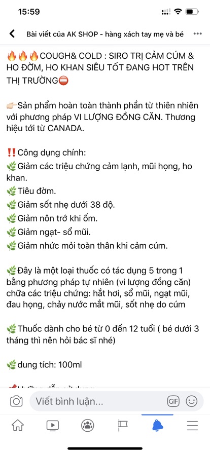 Siro Canada 0-9 Tuổi Hàng