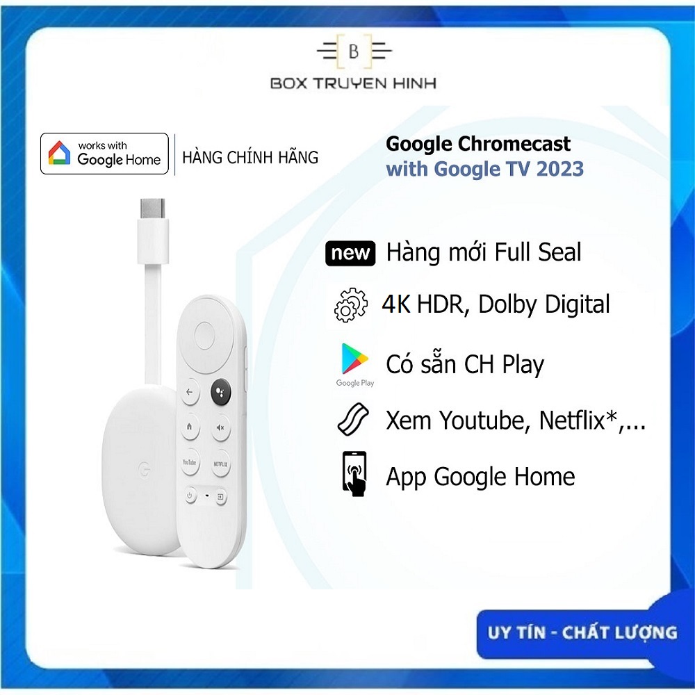 Google Chromecast 4K with Google TV, hỗ trợ Dolby Vision, ra lệnh giọng nói Tiếng Việt, Netflix 4K, HDR