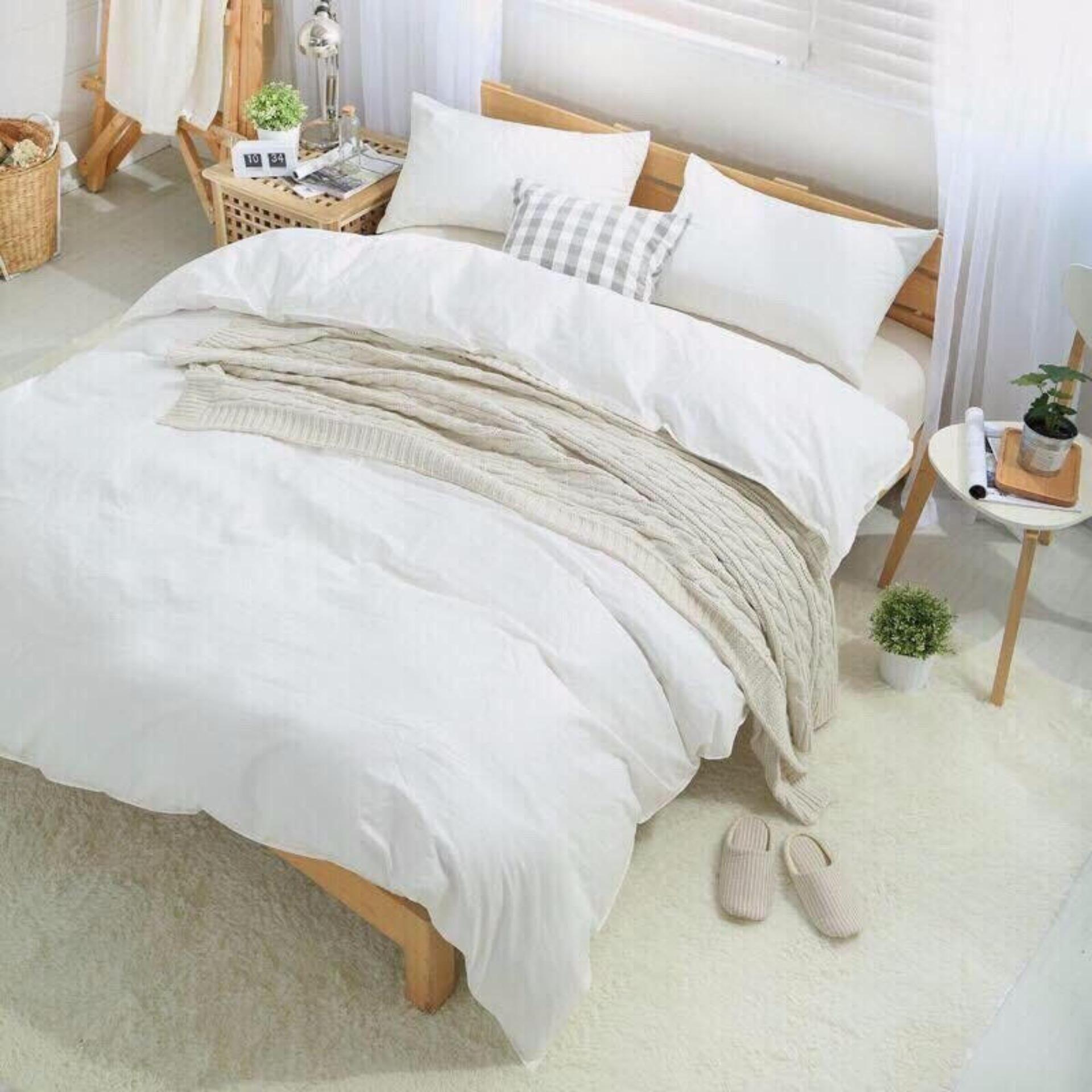 Bộ chăn ga gối basic trắng bo chun đủ kích thước.