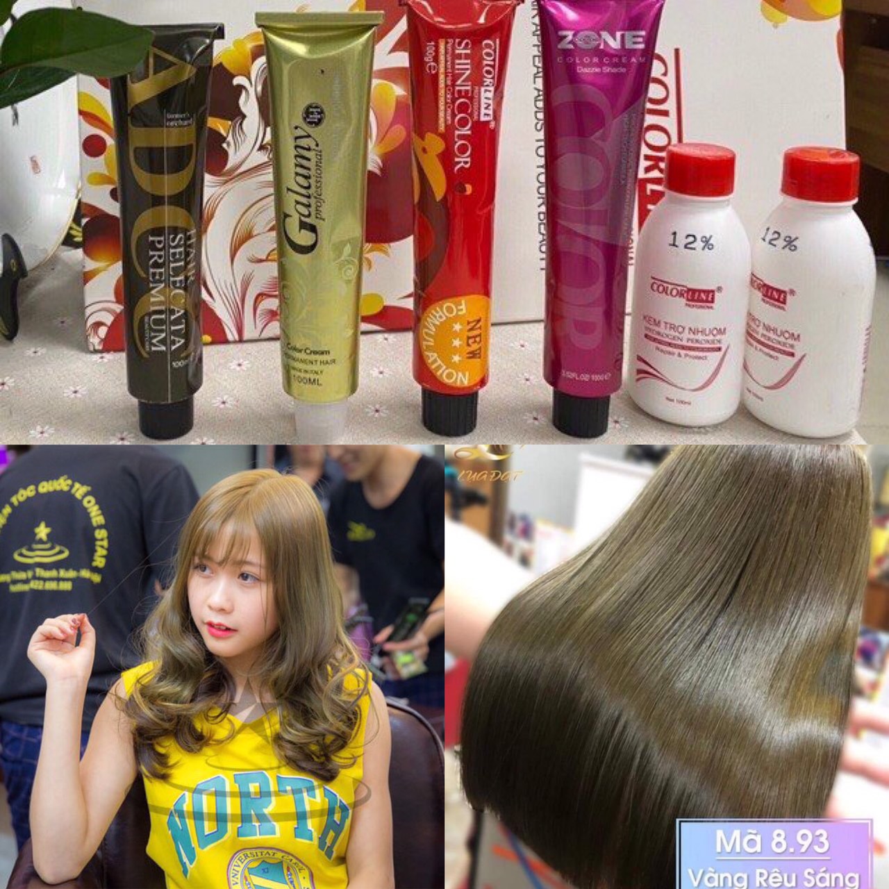 Thuốc nhuộm tóc màu rêu vàng sáng-kèm oxy