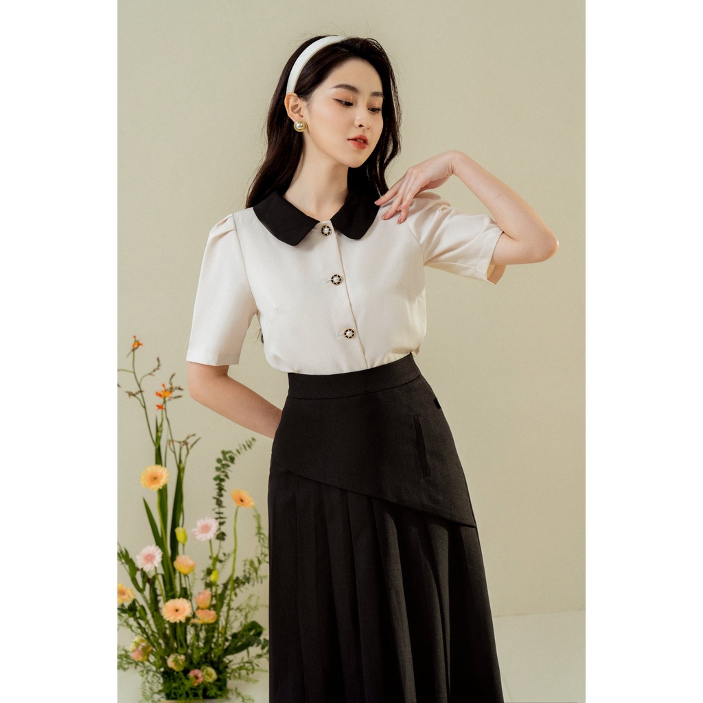 Áo sơ mi cổ đức phối tay ly TIINSTORE  AHN332