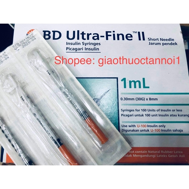 Bơm kim tiêm insulin BD ultra fine1mL dung tích100U 0.30mmx 8mm kim chích