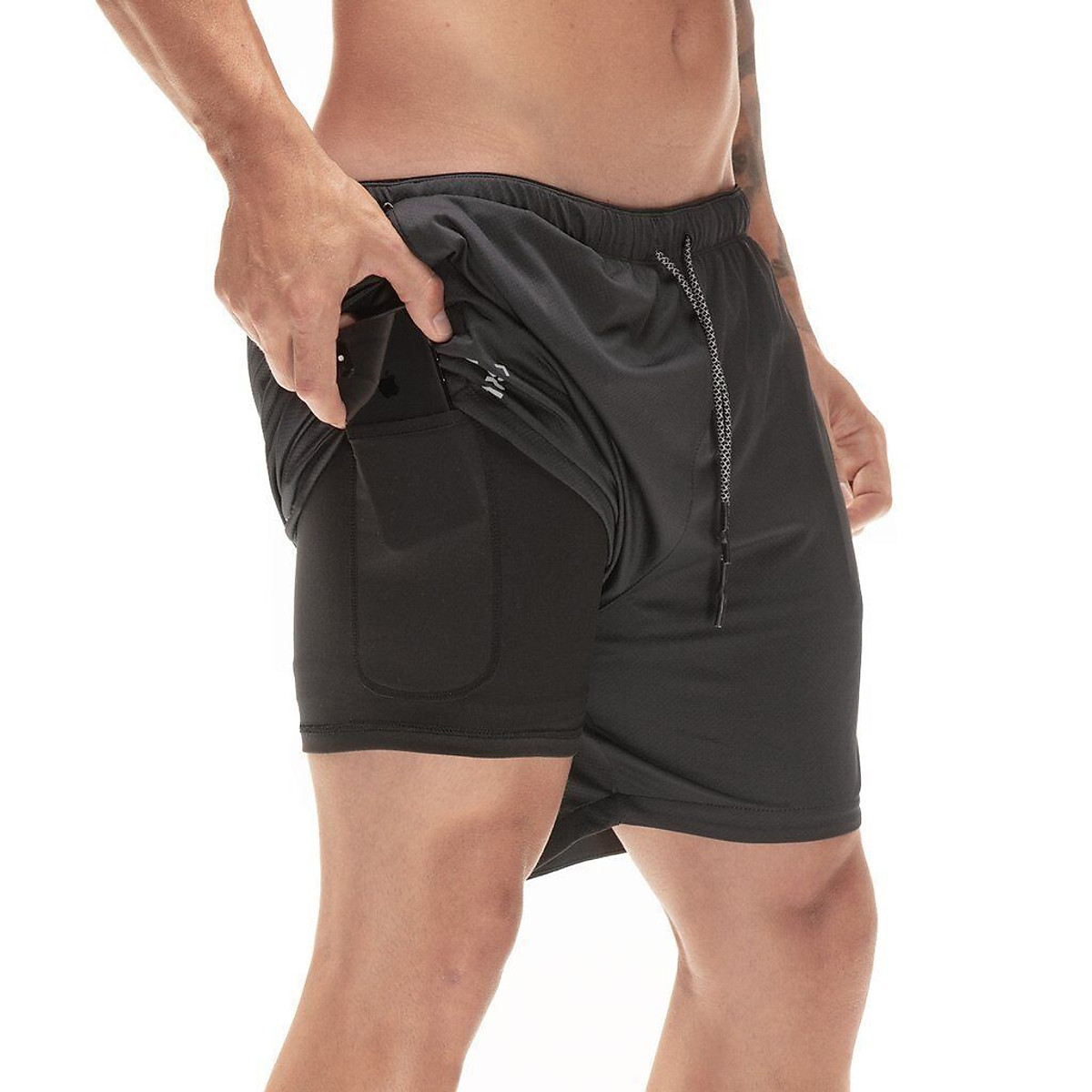 Quần đùi gym nam 2 lớp - quần short thể thao, quần legging nam liền quần đùi tập gym nam