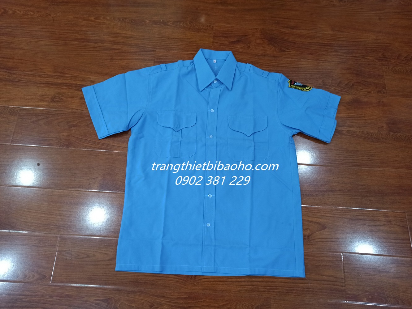 Áo sơ mi bảo vệ màu xanh dương vải kate cao cấp thấm hút mồ hôi