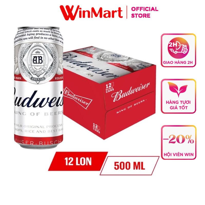 - thùng 12 lon bia budweiser 500ml