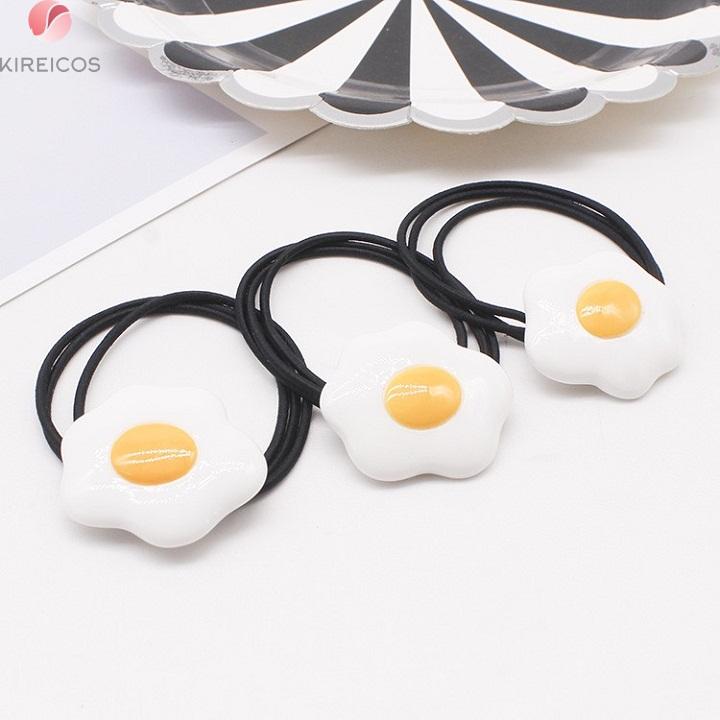 Set 5 Dây Cột Tóc Hình Trứng Ốp La Màu Đen