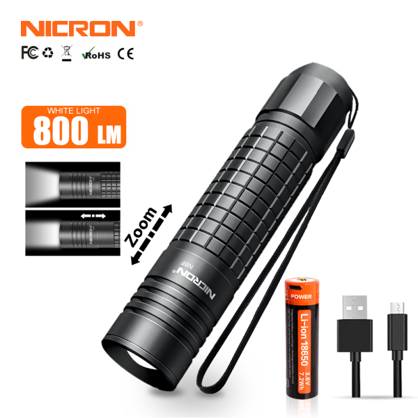 Bảng giá Đèn pin NICRON LED N8F / N81 Độ sáng cao 800lm / 700lm LED chiến thuật Tiêu điểm Đèn pin có thể thu phóng rảnh tay Đèn LED chống nước IP65 / IPX4 để cưỡi ngoài trời N8F / N81