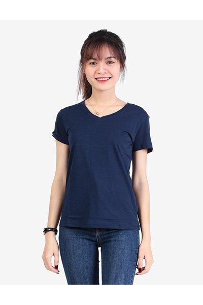 Áo thun trơn nữ cổ tim UNIU xanh đen