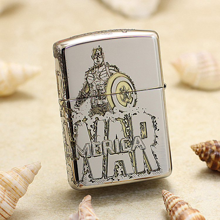 Bật lửa Zippo khắc Captain America chất liệu đồng mạ Chrome