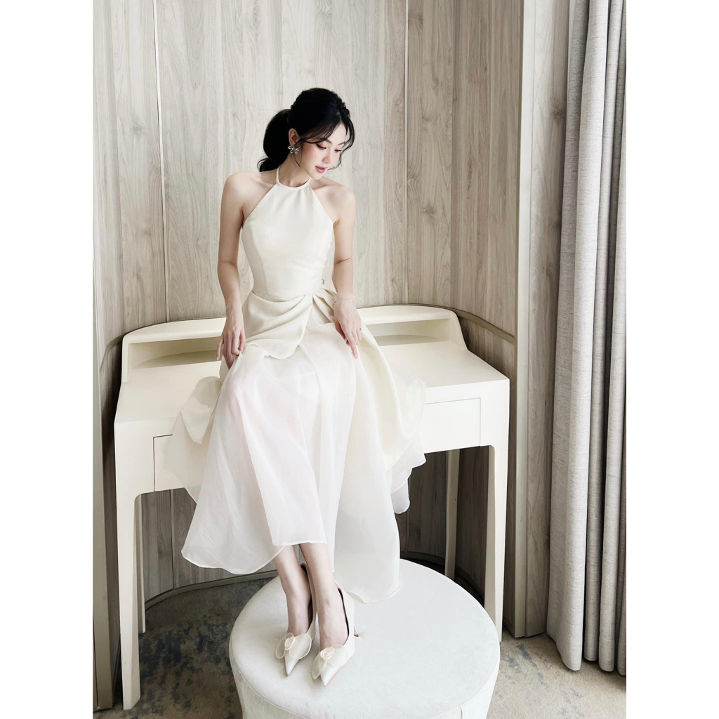 Đầm WAYO cổ yếm dáng xoè phối bèo dự tiệc sang trọng
