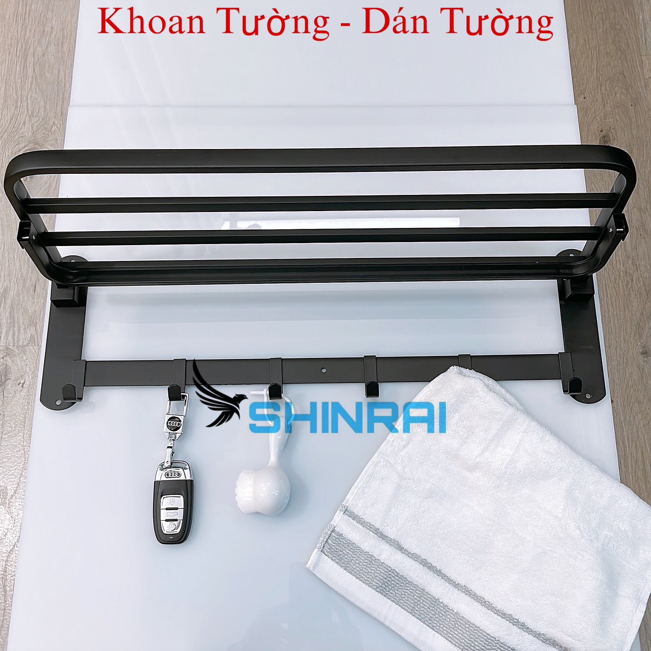 ( Dán Tường - Khoan Tường ) Giá Treo Khăn Nhà Tắm , Móc Treo Khăn Tắm SUS304 Đế Đặc 3.5CM Siêu Dày Chữ Nhật SHINRAI
