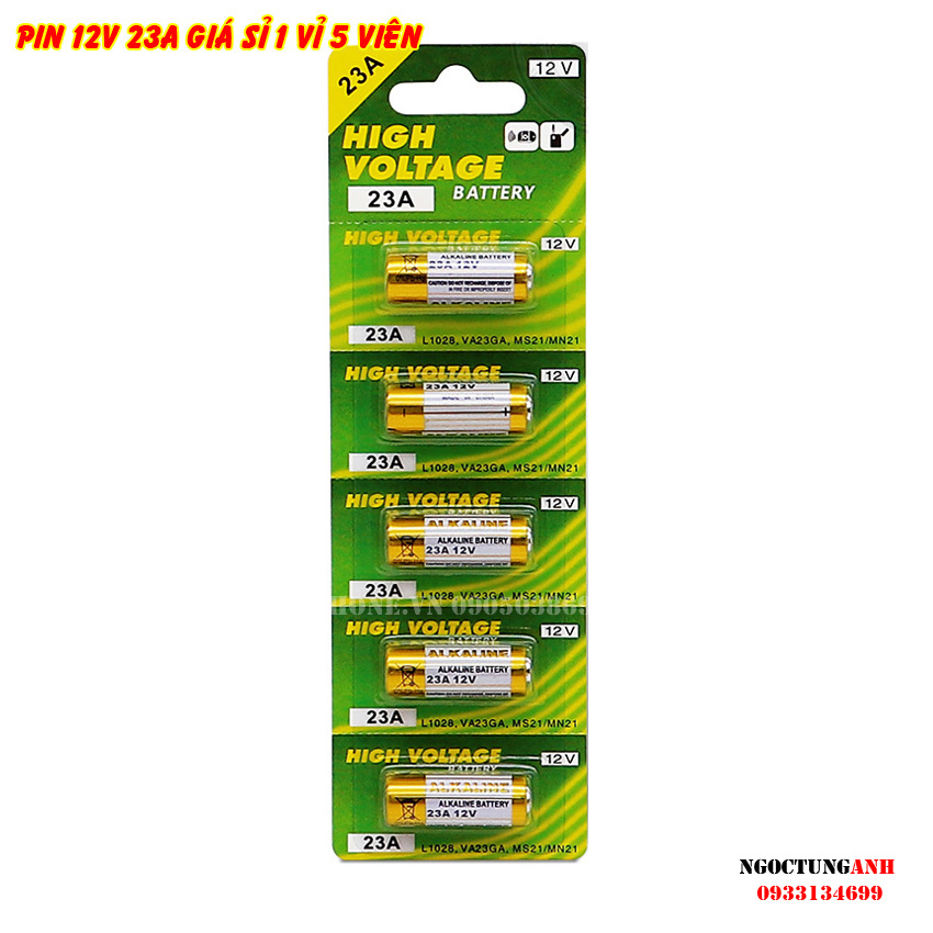 1 vỉ 5 viên pin ALKALINE 23A 27A 12V Pin điện áp cao cho Chìa khóa điện, điều khiển cửa cuốn, chuông cửa, báo động, điều khiển quạt