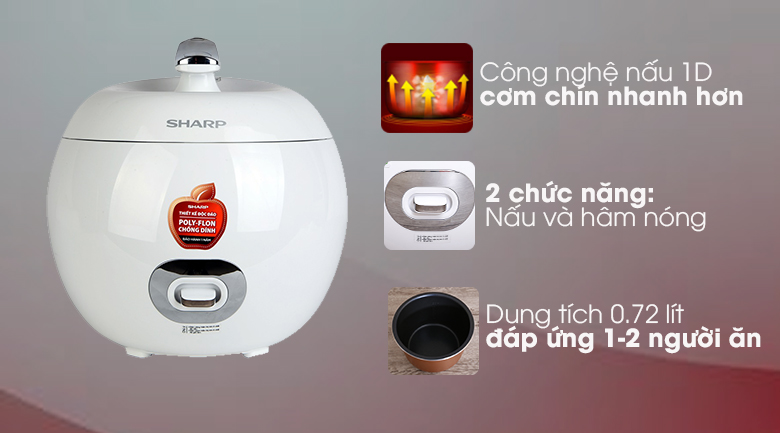 [ HÀNG CAO CẤP] Nồi Cơm Điện Sharp KS-A08V-RD (0.72 lít) - Đỏ - Hàng chính hãng