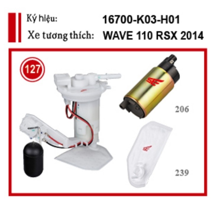 Bộ bơm xăng dòng xe wave rsx fi at, wave rsx fi 110 chính hãng se