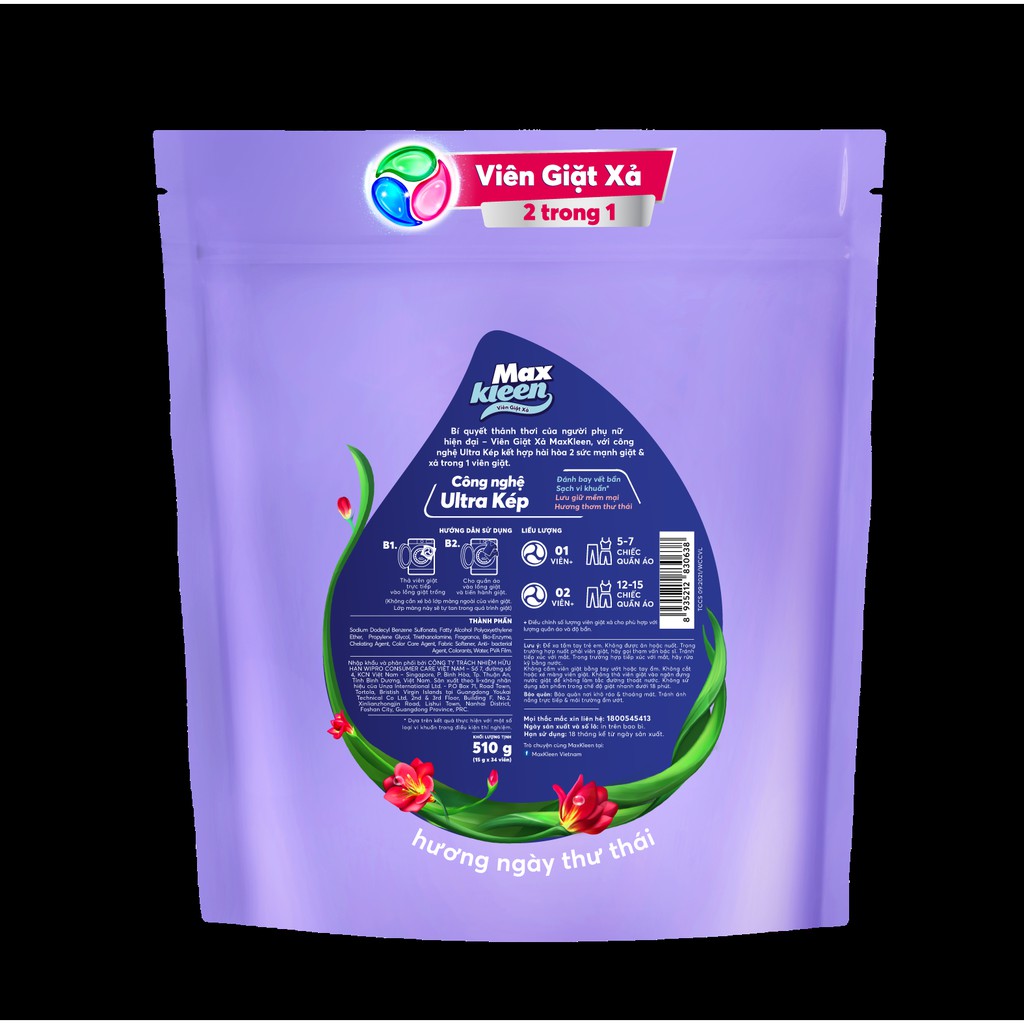 Túi Viên Giặt Xả MaxKleen 2 Trong 1 (34 Viên/ Túi)