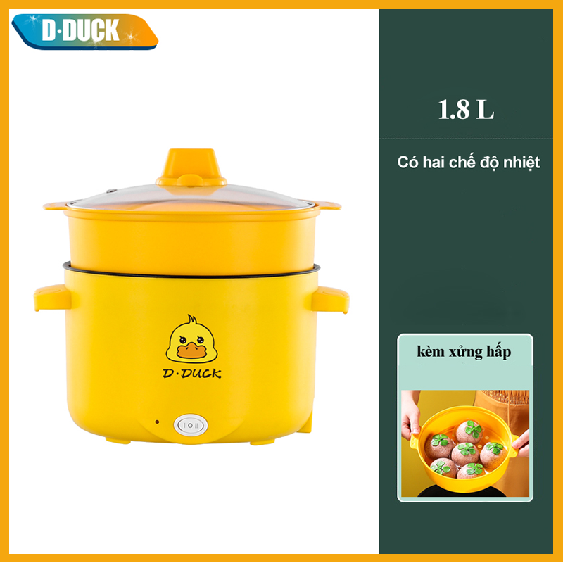 Nồi nấu lẩu mini đa năng 2 tầng kèm xửng hấp - Nồi hấp, nồi điện mini đa năng chống dính - Ca nấu mì tiện dụng