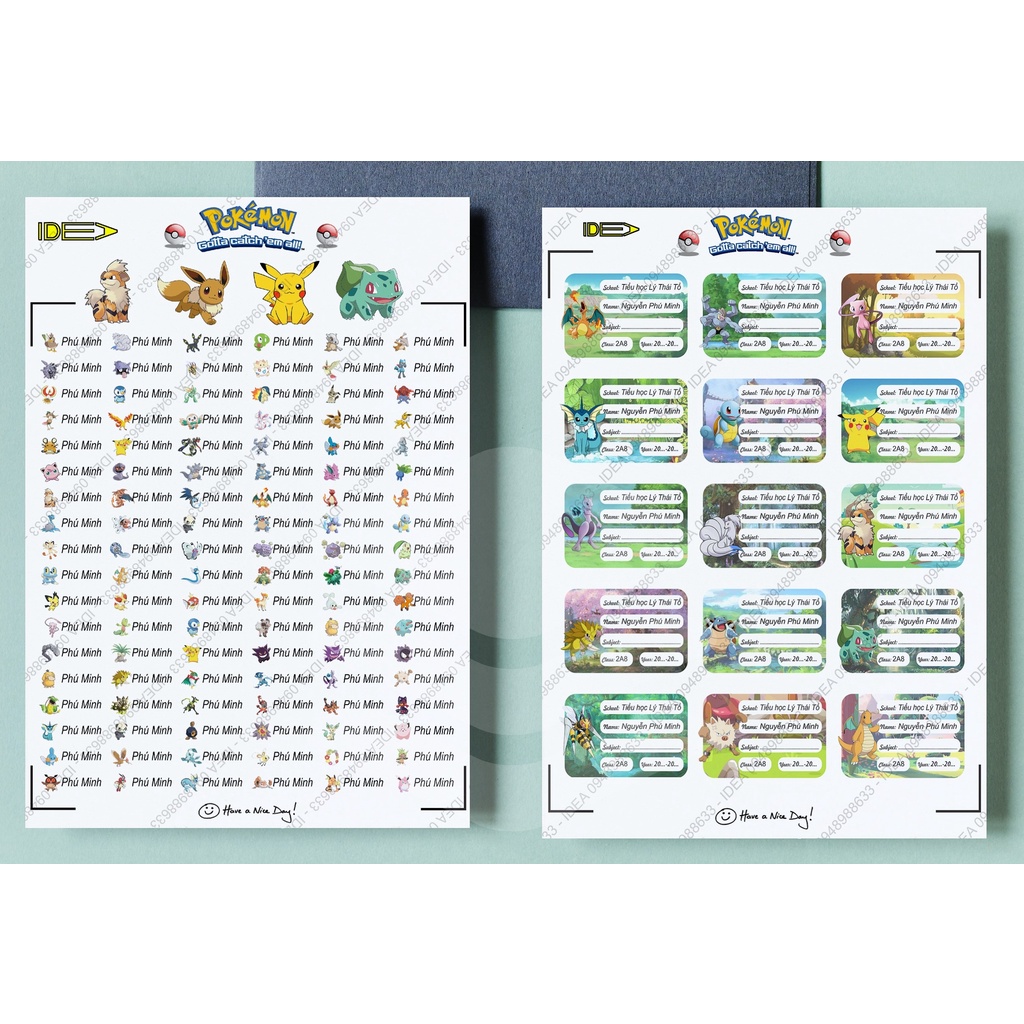 108 sticker + 45 Nhãn vở in riêng tên bé