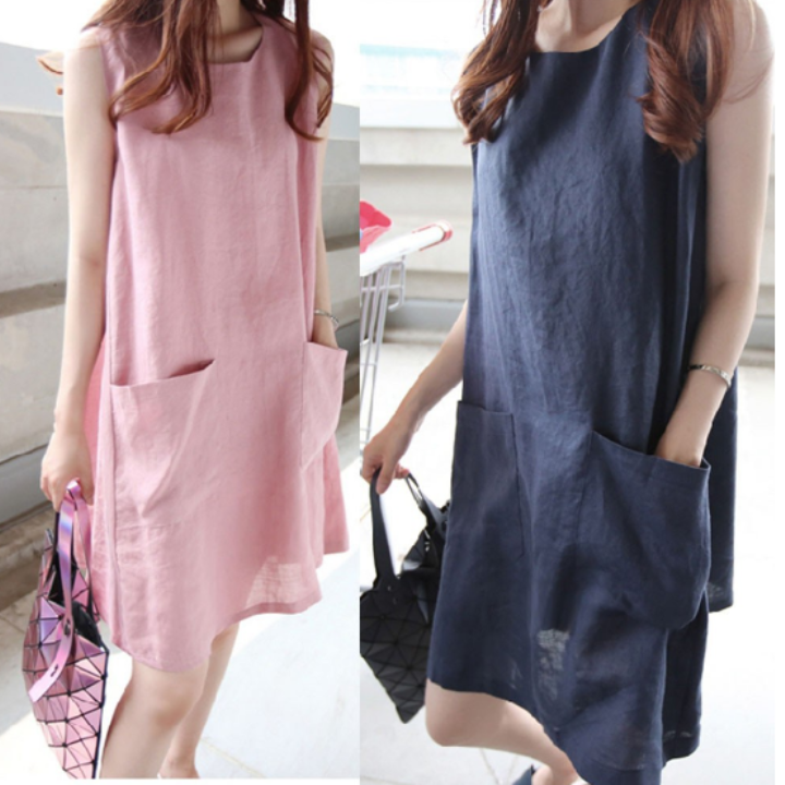 Đầm suông sát nách linen đẹp