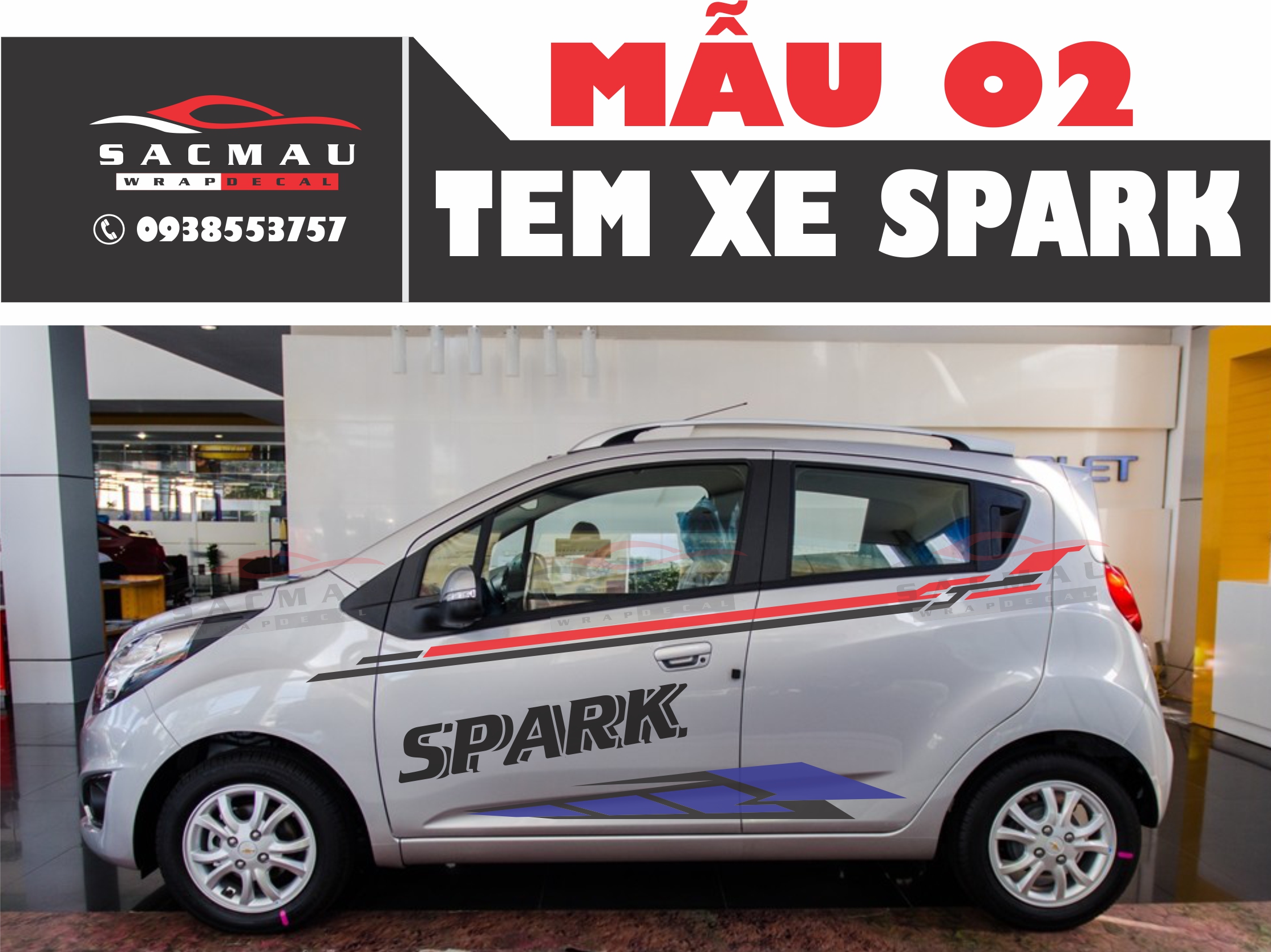 Tem dán xe Chevrolet Spark, tem xe Chevrolet